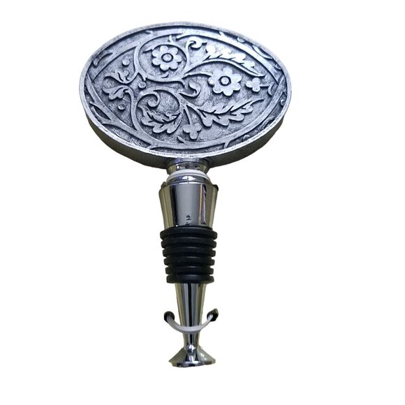 Found Object Wine Bottle Stopper Floral Belt Buckle Oval Resin Metal 5" Tall Top - Picture 3 of 9